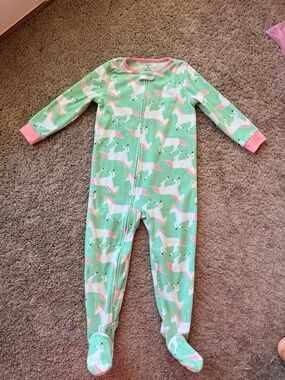 Carter's Mint Green Unicorn Footed One-Piece with Pink Trim